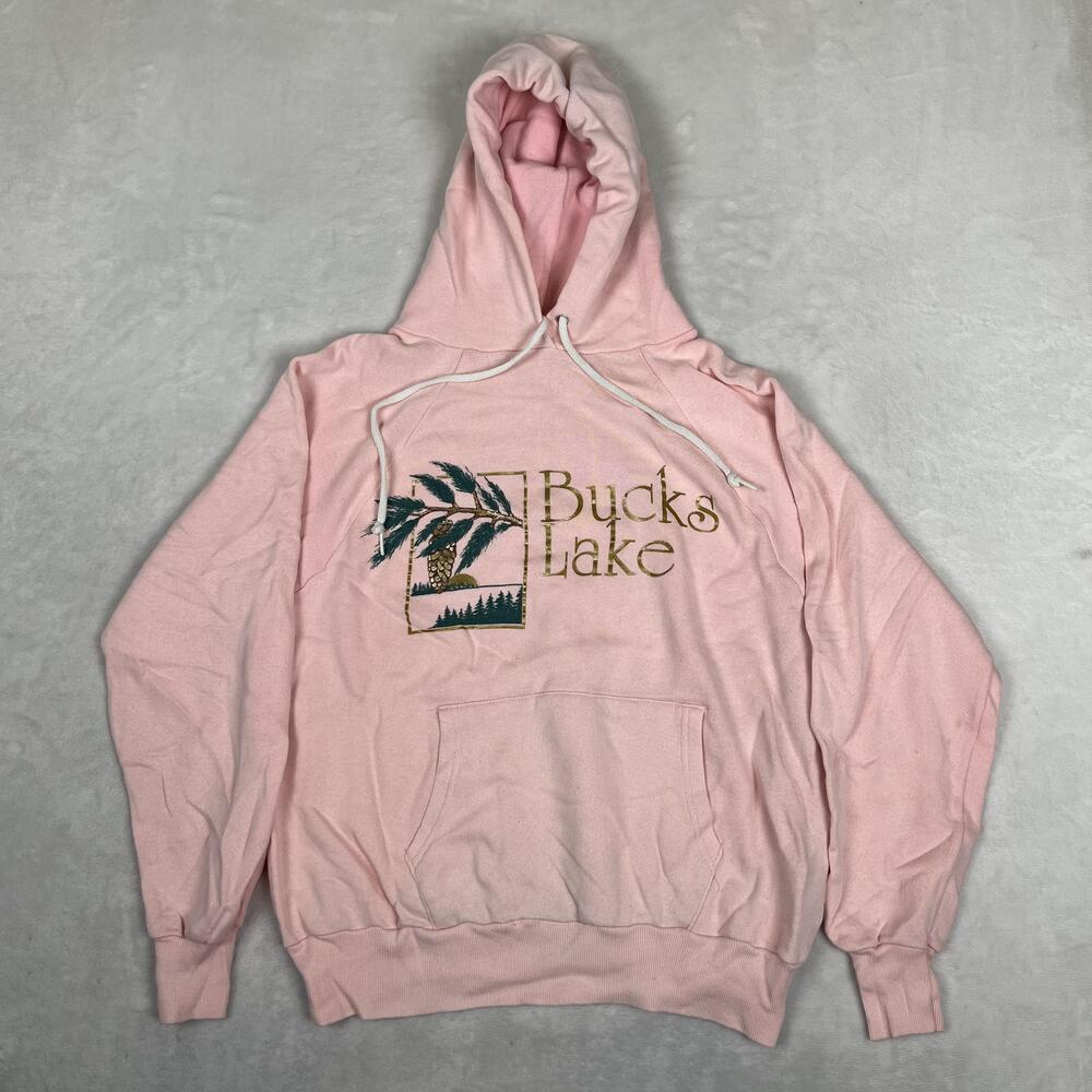 Vintage Bucks Lake Hoodie Womens M/L Pink Pannill Fleece Sweatshirt USA